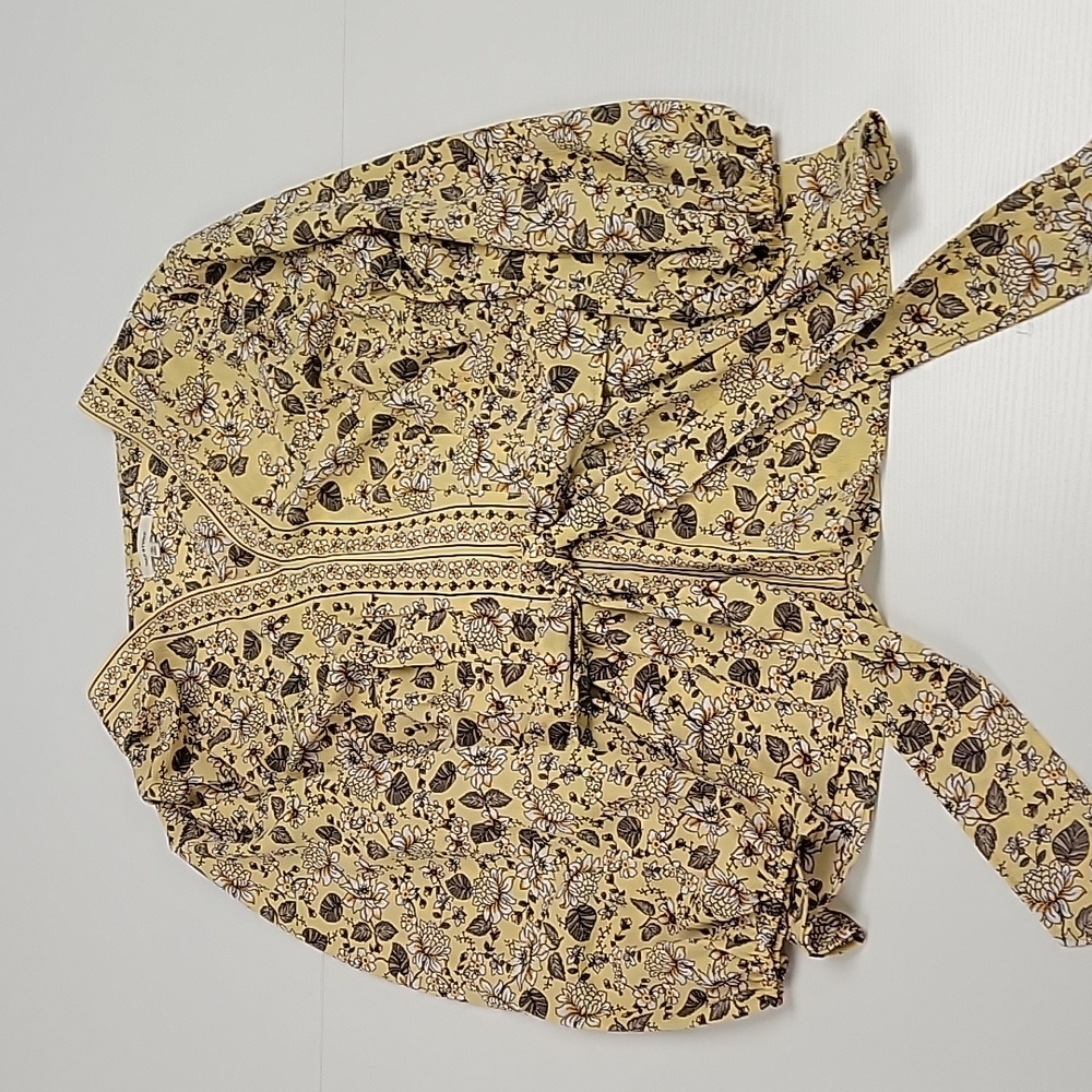 Yellow floral front tie blouse